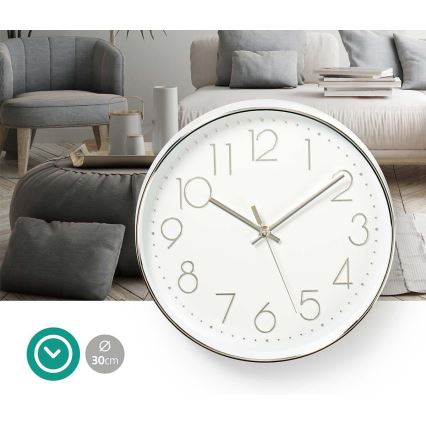 Reloj de pared 1xAA blanco/plata