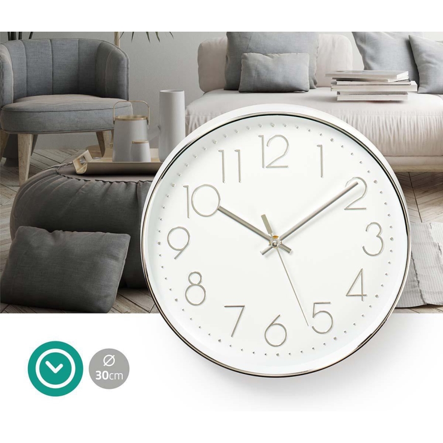Reloj de pared 1xAA blanco/plata
