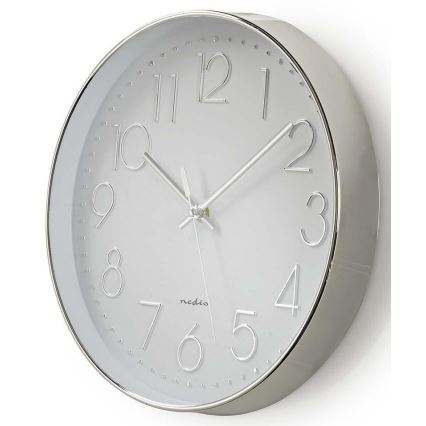 Reloj de pared 1xAA blanco/plata
