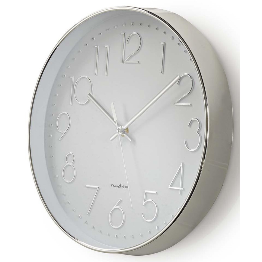 Reloj de pared 1xAA blanco/plata