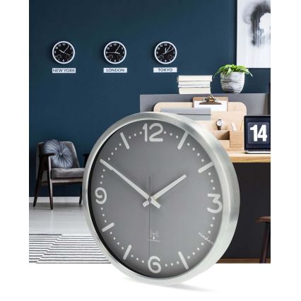 Reloj de pared diámetro 30,5 cm 1xAA cromo mate/gris