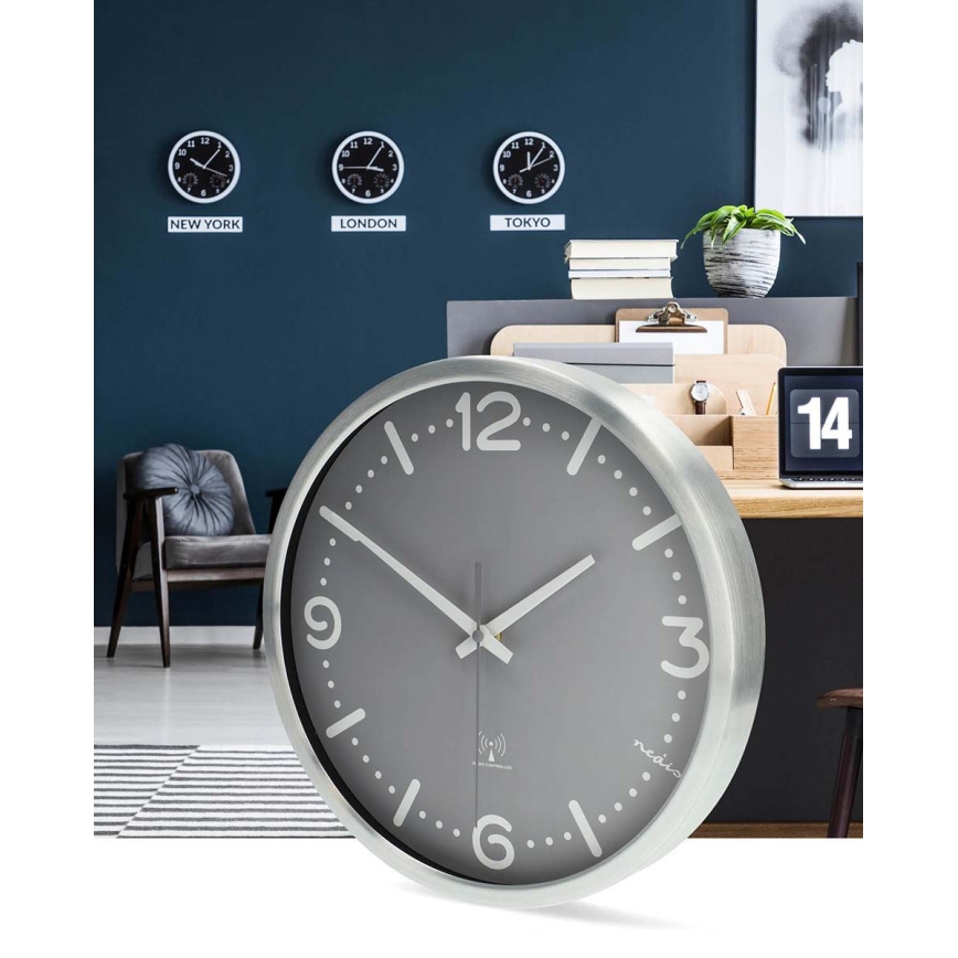 Reloj de pared diámetro 30,5 cm 1xAA cromo mate/gris