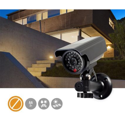 Cámara de seguridad LED simulada con panel solar 2xAA IP44