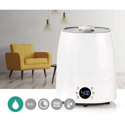 Nedis HUMI120CWT - Humidificador con pantalla LED 5,5 l 110W/230V