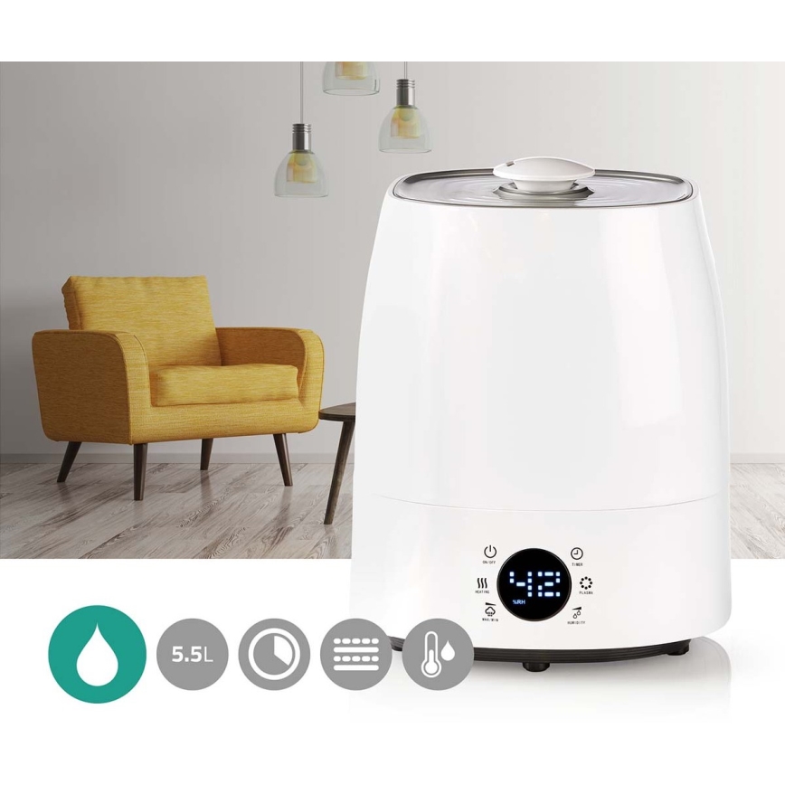 Nedis HUMI120CWT - Humidificador con pantalla LED 5,5 l 110W/230V