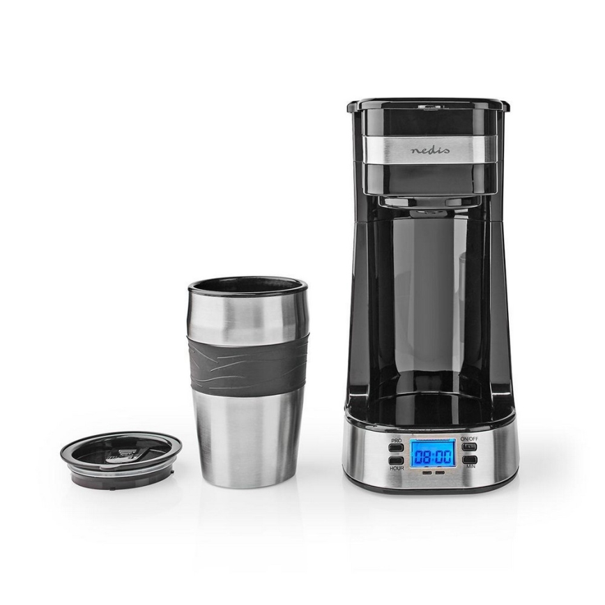 Cafetera para una taza (0,42 L) con temporizador y taza de viaje