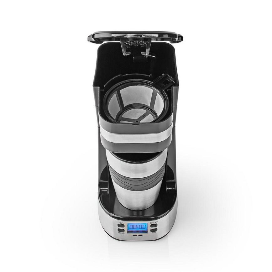 Cafetera para una taza (0,42 L) con temporizador y taza de viaje