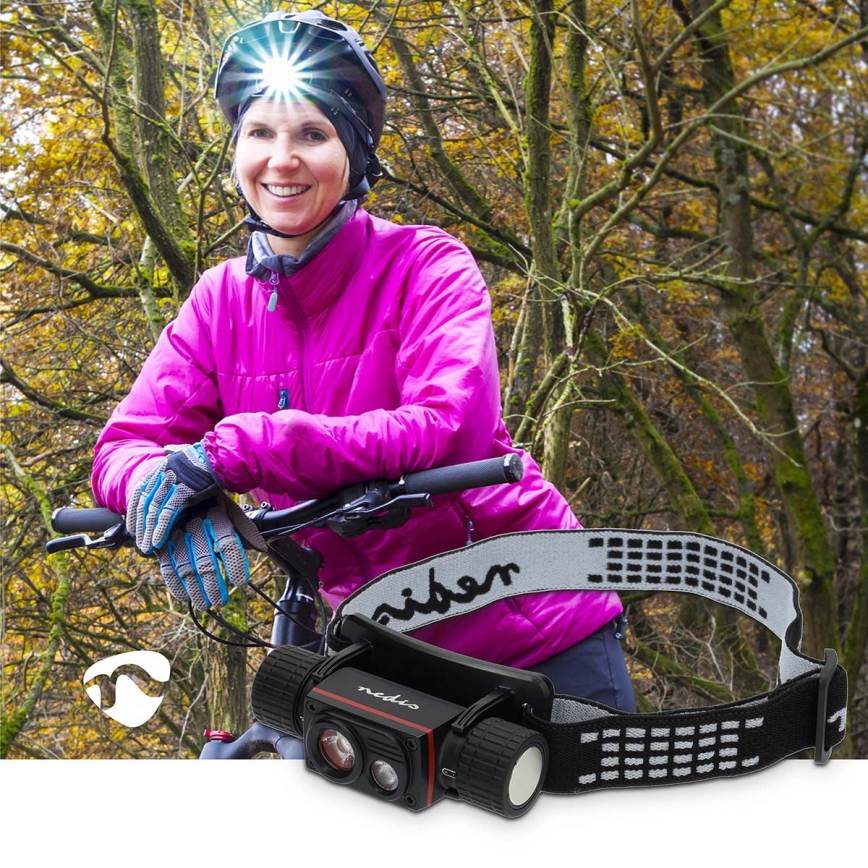 Linterna frontal LED regulable y recargable de aluminio, 10W/5V, 2200 mAh, IPX8, negra