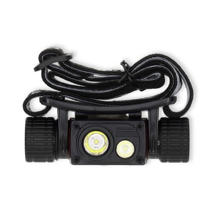 Linterna frontal LED regulable y recargable de aluminio, 10W/5V, 2200 mAh, IPX8, negra