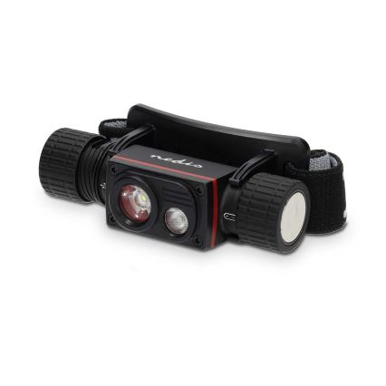 Linterna frontal LED regulable y recargable de aluminio, 10W/5V, 2200 mAh, IPX8, negra