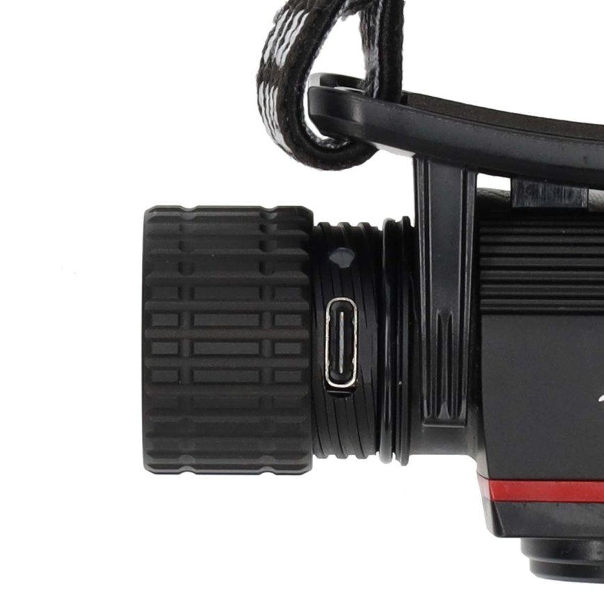 Linterna frontal LED regulable y recargable de aluminio, 10W/5V, 2200 mAh, IPX8, negra