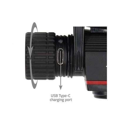 Linterna frontal LED regulable y recargable de aluminio, 10W/5V, 2200 mAh, IPX8, negra