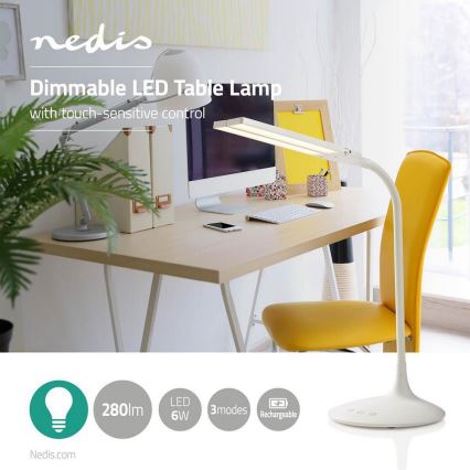 Lámpara de mesa LED regulable LED/6W/5V 2200 mAh blanca
