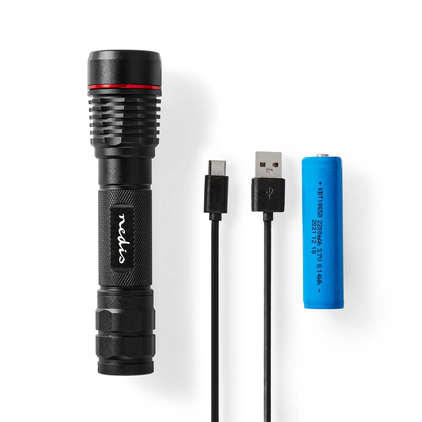 Linterna LED recargable de aluminio regulable LED/10W/5V 2200 mAh IPX7 negra