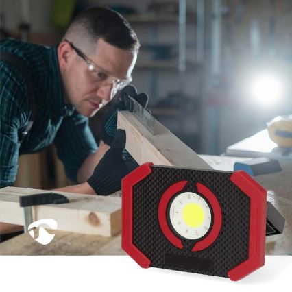 Nedis LWORR10RD - Proyector LED recargable y regulable con power bank LED/10W/3000 mAh IPX2