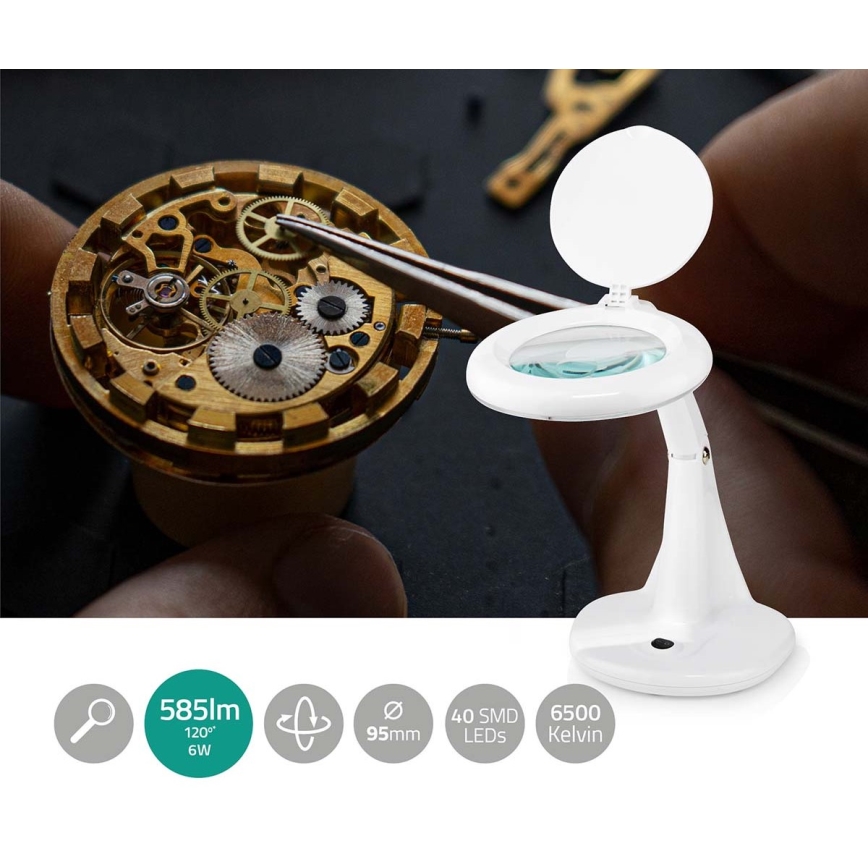 Lámpara LED de mesa con lupa LED/6,5W/230V 6500K