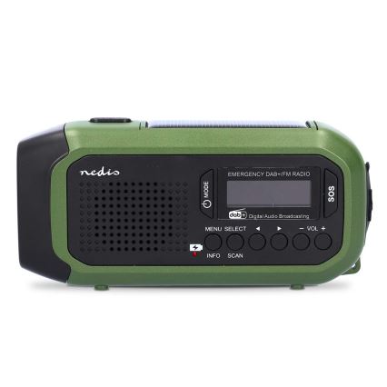Radio DAB+/FM con manivela, panel solar y linterna LED 5V/2500 mAh verde/negro