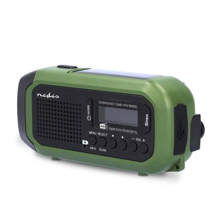 Radio DAB+/FM con manivela, panel solar y linterna LED 5V/2500 mAh verde/negro