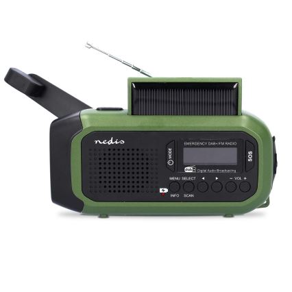 Radio DAB+/FM con manivela, panel solar y linterna LED 5V/2500 mAh verde/negro