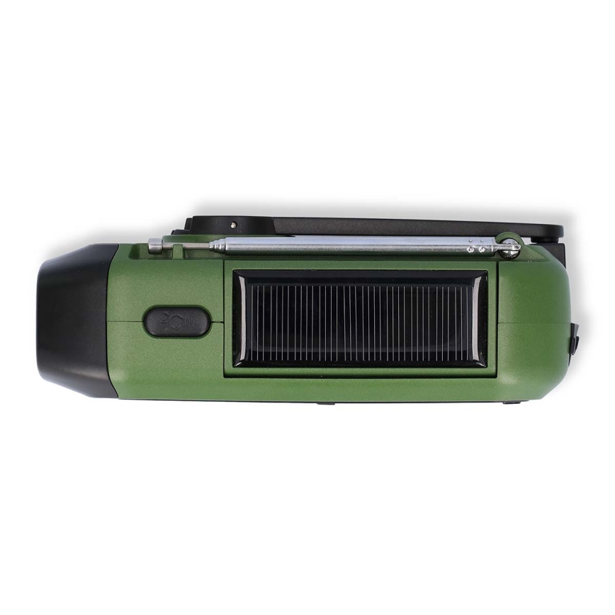 Radio DAB+/FM con manivela, panel solar y linterna LED 5V/2500 mAh verde/negro