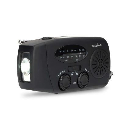Radio AM/FM de manivela con panel solar y linterna LED con batería de 2000 mAh