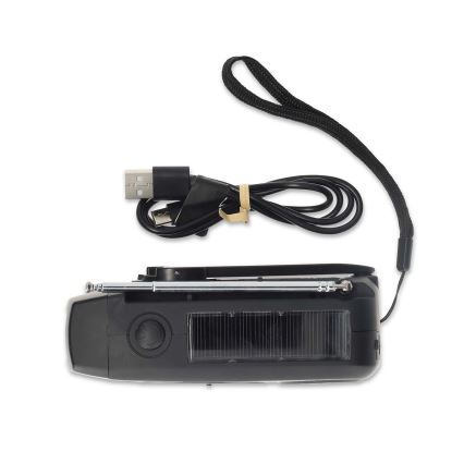 Radio AM/FM de manivela con panel solar y linterna LED con batería de 2000 mAh