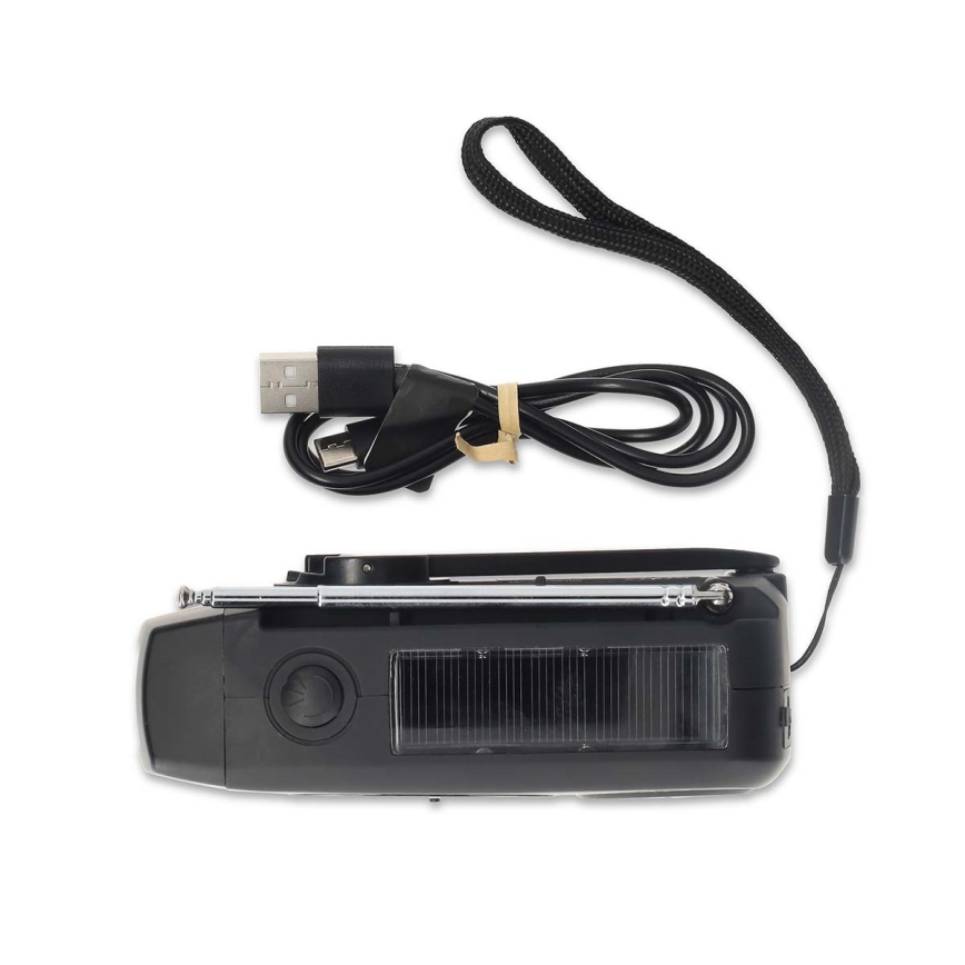 Radio AM/FM de manivela con panel solar y linterna LED con batería de 2000 mAh