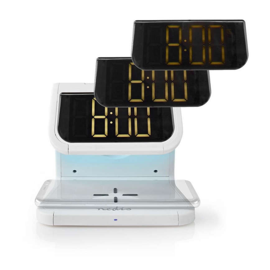 LED RGB Reloj despertador con cargador inalámbrico LED/10W/5V blanco
