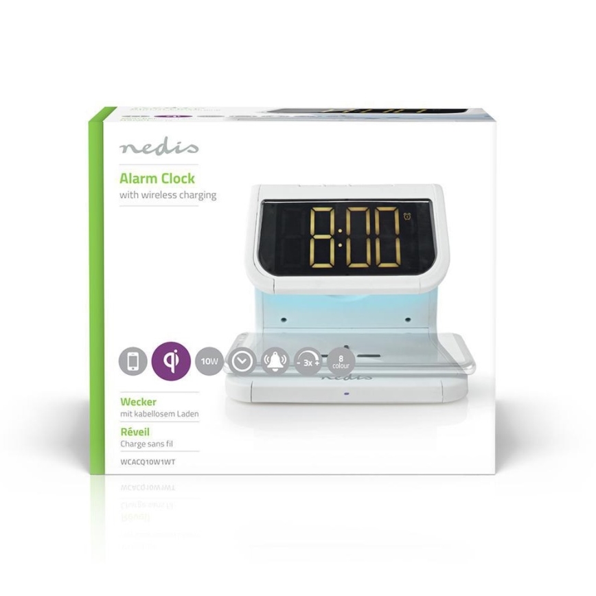 LED RGB Reloj despertador con cargador inalámbrico LED/10W/5V blanco