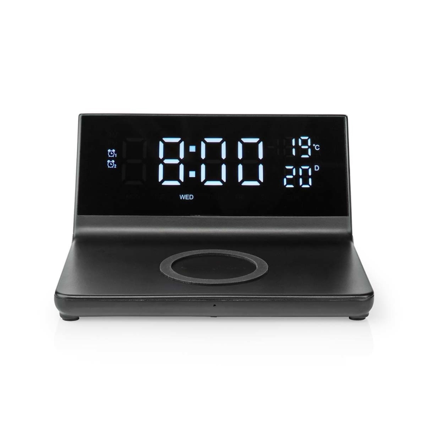 Reloj despertador con pantalla LCD y inalámbrico con cargador 15W/5V + 1xCR2032 negro
