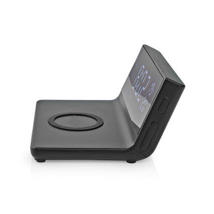 Reloj despertador con pantalla LCD y inalámbrico con cargador 15W/5V + 1xCR2032 negro