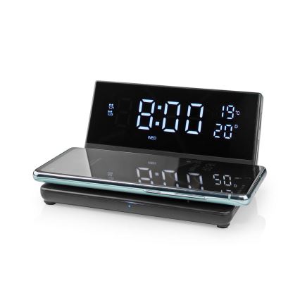 Reloj despertador con pantalla LCD y inalámbrico con cargador 15W/5V + 1xCR2032 negro