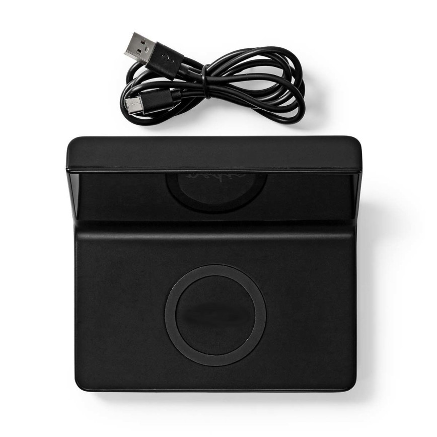 Reloj despertador con pantalla LCD y inalámbrico con cargador 15W/5V + 1xCR2032 negro