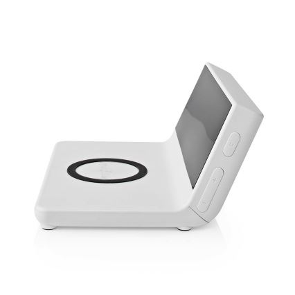 Reloj despertador con pantalla LCD y cargador inalámbrico 15W/5V + 1xCR2032 blanco