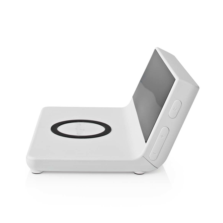 Reloj despertador con pantalla LCD y cargador inalámbrico 15W/5V + 1xCR2032 blanco
