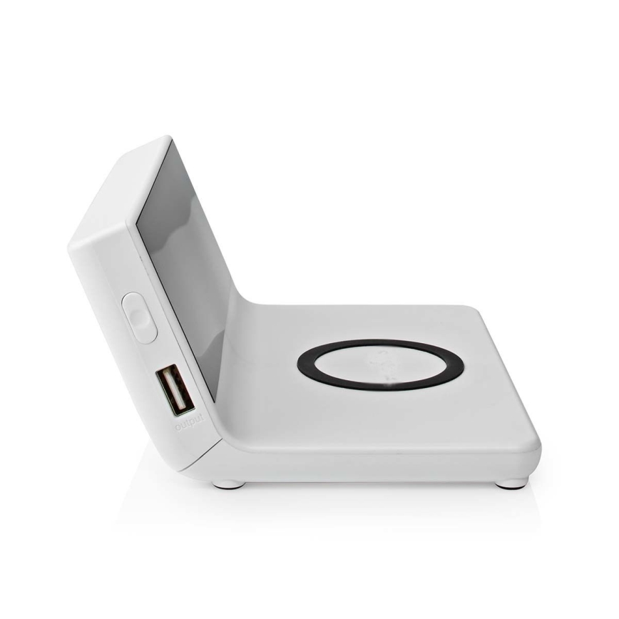 Reloj despertador con pantalla LCD y cargador inalámbrico 15W/5V + 1xCR2032 blanco