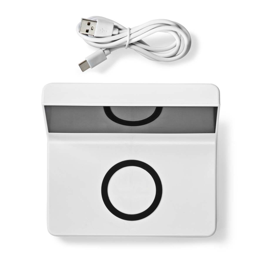 Reloj despertador con pantalla LCD y cargador inalámbrico 15W/5V + 1xCR2032 blanco