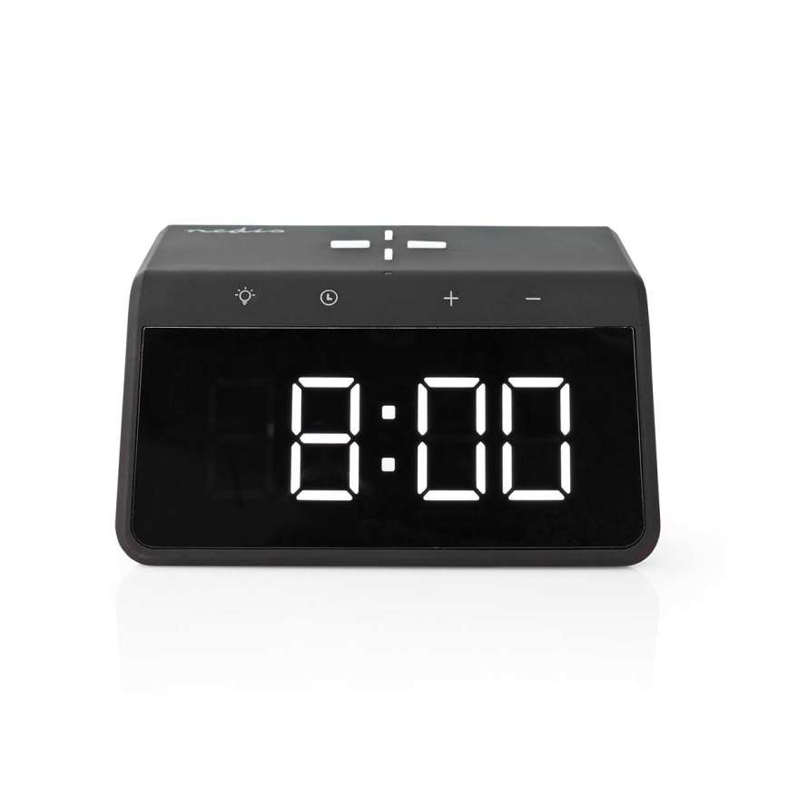 Reloj despertador con pantalla LCD y inalámbrico con cargador 15W/230V 1x CR2032 negro