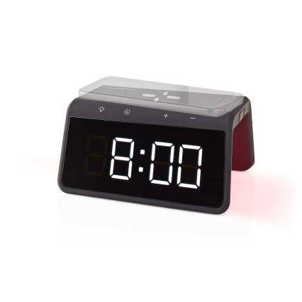 Reloj despertador con pantalla LCD y inalámbrico con cargador 15W/230V 1x CR2032 negro