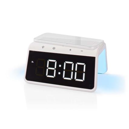Reloj despertador con pantalla LCD y cargador inalámbrico 15W/5V 1xCR2032 blanco