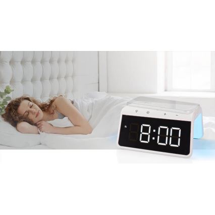 Reloj despertador con pantalla LCD y inalámbrico con cargador 15W/230V 1x CR2032 blanco