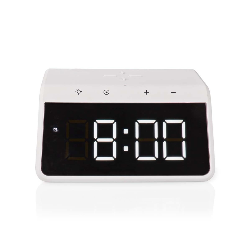 Reloj despertador con pantalla LCD y inalámbrico con cargador 15W/230V 1x CR2032 blanco