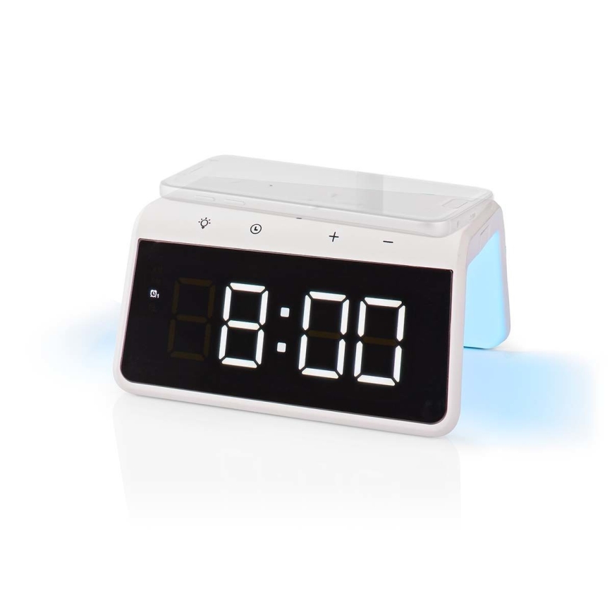 Reloj despertador con pantalla LCD y inalámbrico con cargador 15W/230V 1x CR2032 blanco