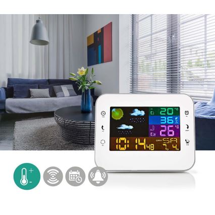 Estacion meteorologica con pantalla LCD a color 230V/3xAAA + 2xAA blanco