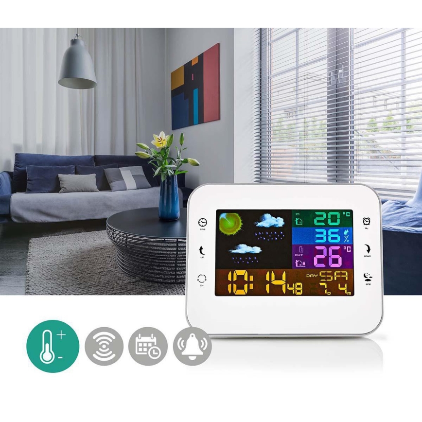 Estacion meteorologica con pantalla LCD a color 230V/3xAAA + 2xAA blanco