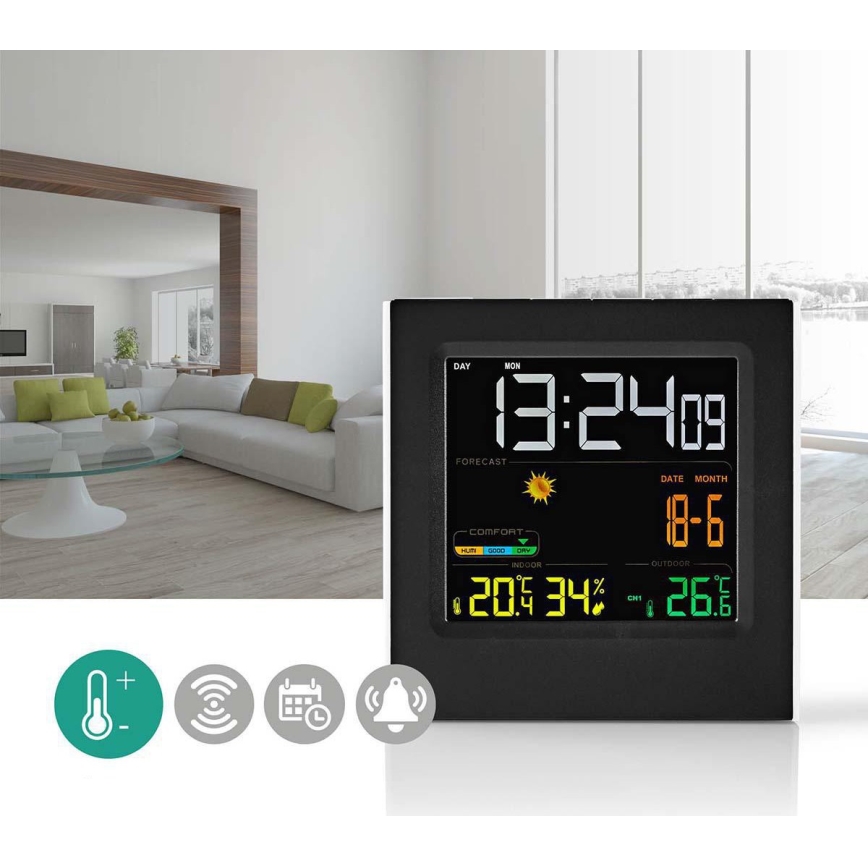 Estacion meteorologica con pantalla LCD a color 230V/3xAAA + 2xAA negro