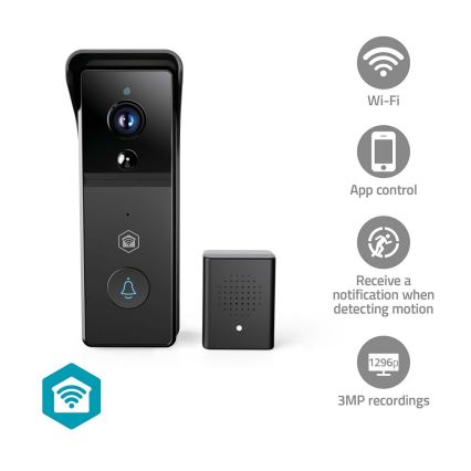 Timbre inteligente con cámara y sensor de movimiento SmartLife, batería 4400 mAh, Full HD 1296p, IP44, Wi-Fi, compatible con Tuya