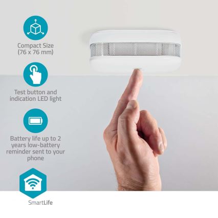 Detector de humo SmartLife 3V/1xCR123A Wi-Fi Tuya