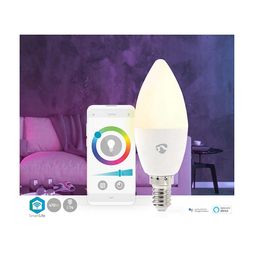 Bombilla LED RGB regulable E14/4,9W/230V Wi-Fi 2700-6500K
