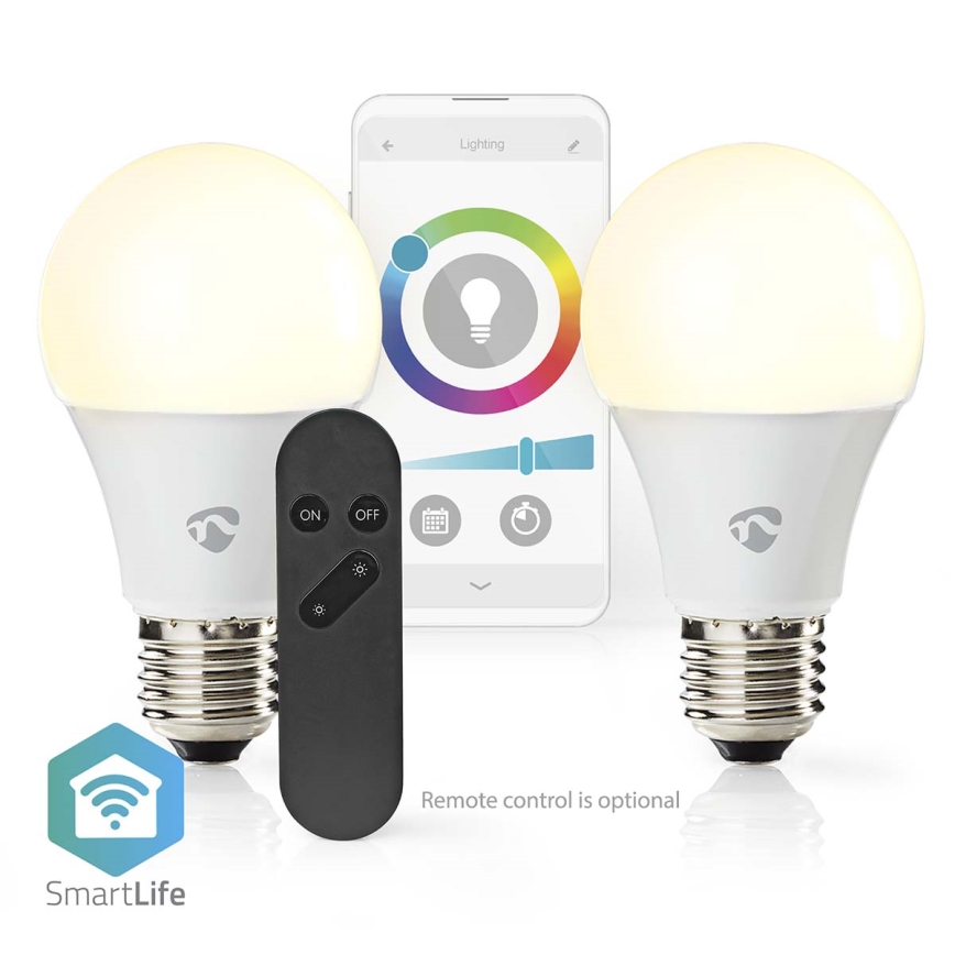 Pack de 2 bombillas LED RGBW regulables SmartLife E27/9W/230V Wi-Fi 2700-6500K